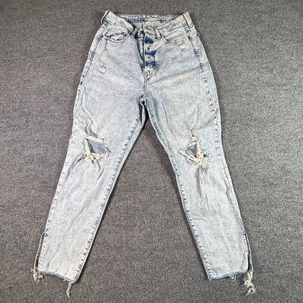Old Navy OG Straight Jeans Womens 12 Blue Distressed High Rise Cotton Denim